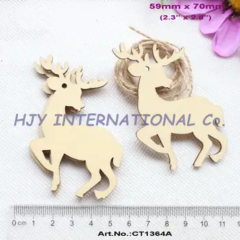 

(14pcs/lot) 70mm Natural Blank Wooden Reindeer Oraments Rustic Wood Bunny Tags Craft In Bulk 2.8"-CT1364