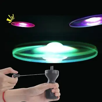 

Luminous Flying Plastic Color Random Stay Wire Outdoor Handle Flash Gift Spinning Flyer UFO LED Light Fans for Kids DIY Funny