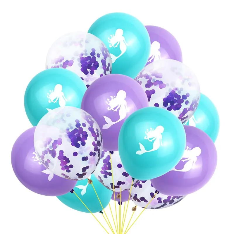 

15pcs Little Mermaid Latex Balloons Confetti Balloon Girl Mermaid Birthday Party Decorations Kids Favors Baby Shower Supplies