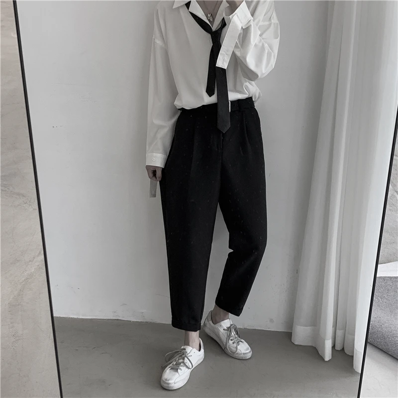 

2019 Men's Casual Pants Loose Solid Color Straight Pants Western-style Trousers Black/khaki Color Homme Suit Pants Size M-2XL
