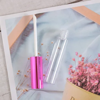 

5 Pcs Empty Plastic Rose Red Lipgloss Bottle Round Lip Gloss Tube Travel Use Lip Glaze Cosmetic Container Refillable Bottles
