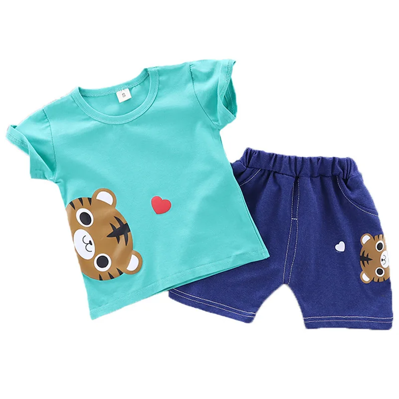 

Children's Clothing Summer New Casual Baby Boy Girl Set Printing Animal Tiger Bear Rabbit