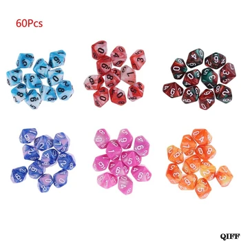 

60pcs/set 10 Sided D10 Polyhedral Dices Numbers Dials Desktop Table Board Game