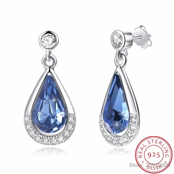 

LEKANI Crystal From Swarovski Fine Jewelry Real S925 Silver Water Drop Earrings For Women Wedding Party Fashion Piercing Joyas