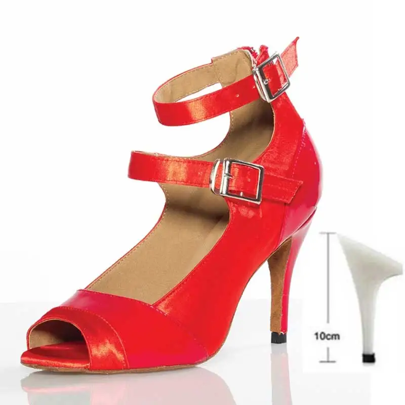 Обувь для Танцы Дамская обувь Атласные босоножки на высоком каблуке, Туфли для латинских танцев для девочек, бальные туфли для сальсы Танцы кроссовки обувь черного цвета на низком каблуке; 6/7. 5/8. 5/10 см - Цвет: Red 10CM