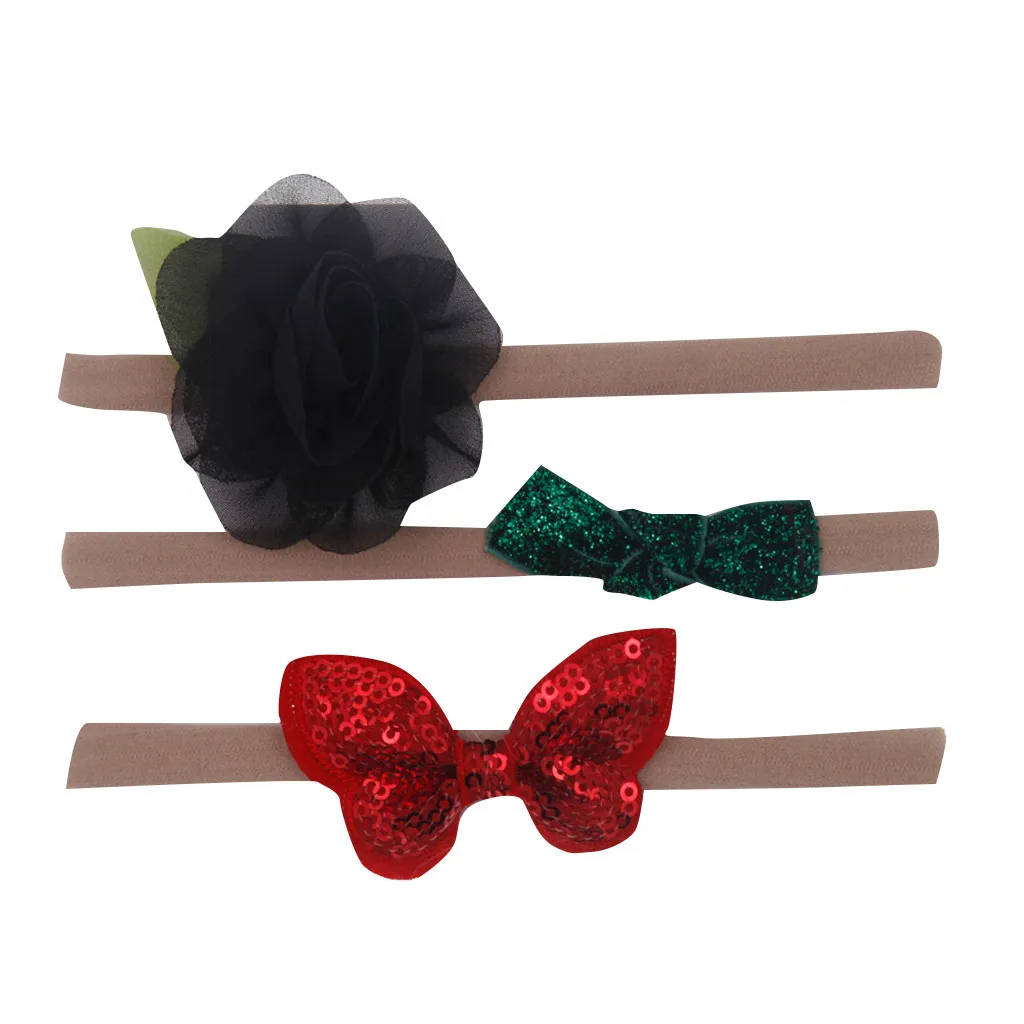 3pcs/lot Baby Girl Bow Flower Set Hairband  Baby Girls Elastic Hairband Infant Kids Head Band Hair Accessories for 1-6Y