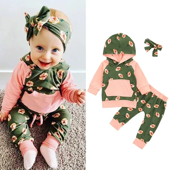 

Floral Newborn Baby Girl Clothes Children's Clothing Girl Tracksuit Summer Autumn Hooded Pants Clothing Baby Girl Clothes Sets