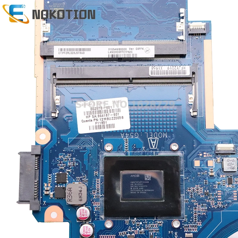 NOKOTION 847654-001 862978-601 862978-001 аккумулятор большой емкости для hp 15-aw053nr 15-AW Материнская плата ноутбука DAG54AMB6D0 AM970PADY44AB A12-9700P Процессор