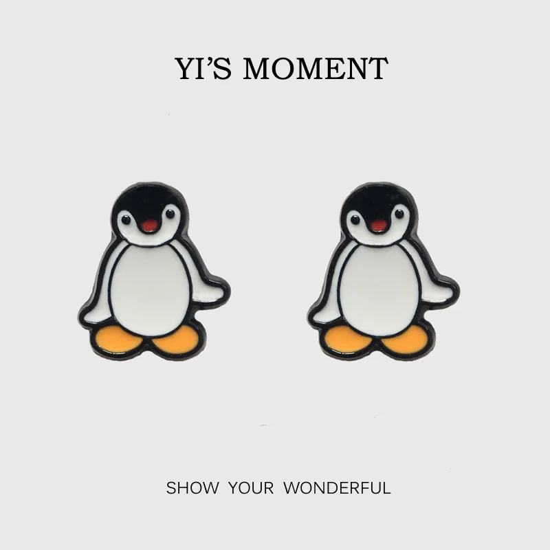 ys299-1 Подарок на день рождения милые животные Эмаль Глина Мультфильм PINGU серьги гвоздики для женщин - Окраска металла: ys299-1