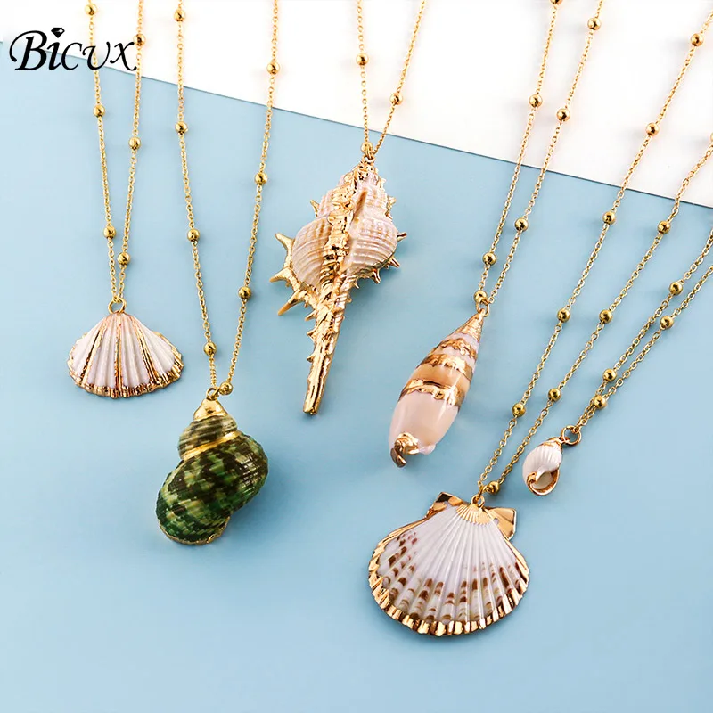 

BICUX 2019 Boho Conch Shells Necklace Sea Beach Shell Pendant Necklace For Women Femme Shell Cowrie Summer Jewelry Bohemian