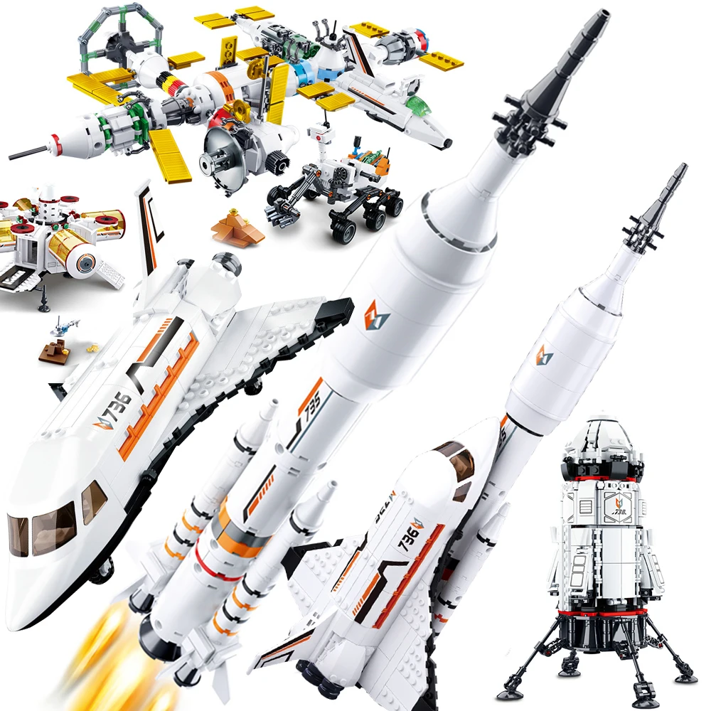 Estación espacial de lanzamiento profundo para niños, juego de bloques de construcción de modelo de estación espacial