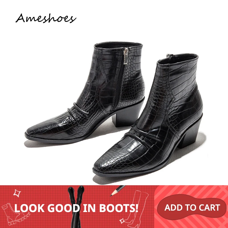 

2019 Fashion Winter Black White Women Ankle Boots 6CM Thick High Heels Snake Skin Pattern Short Boots Size 36-43 YW1990