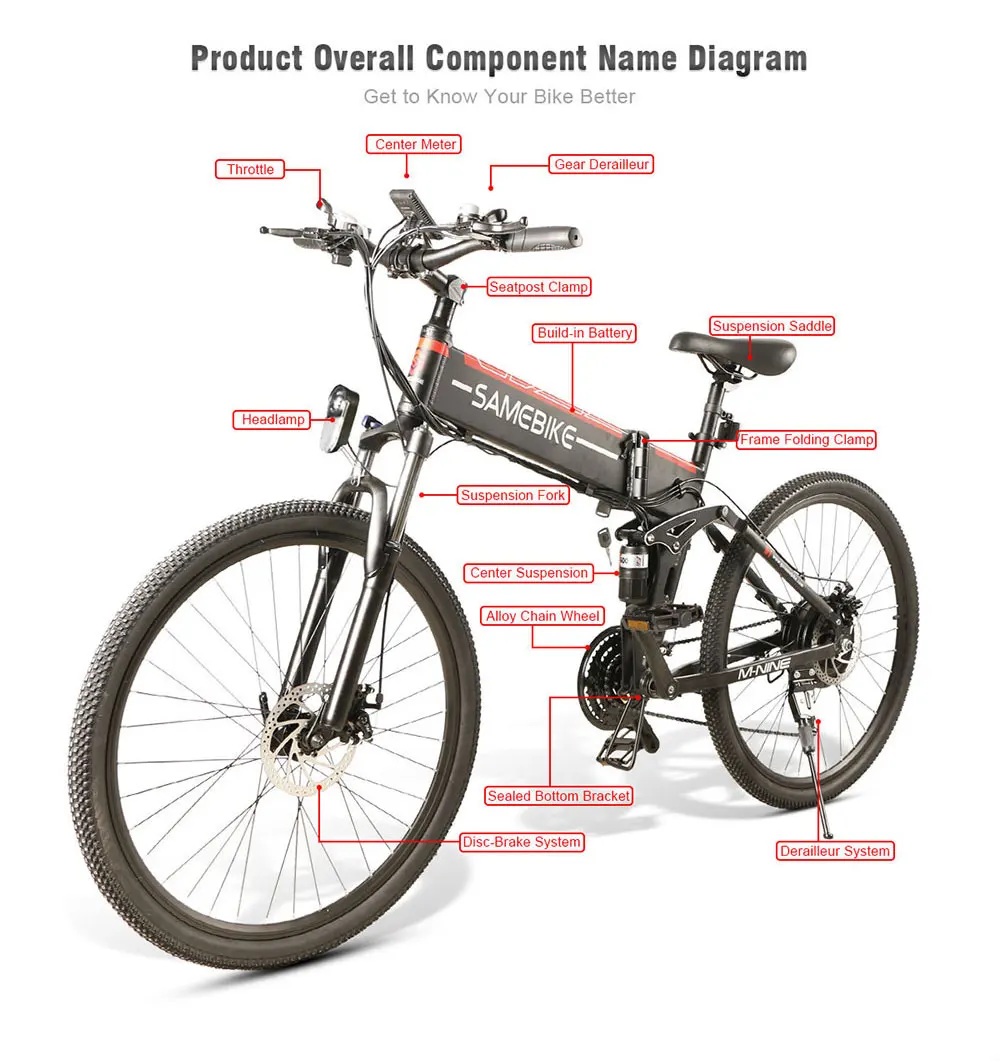 Samebike складной электрический велосипед 21 скорость 10AH 48V 500w / 350W E Электрический