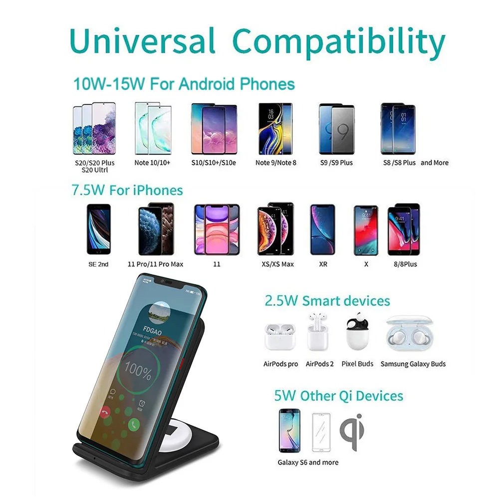 charging stand for phone 15W 2 in 1 Qi Wireless Charger Stand For iPhone 13 12 11 XS XR X 8 Airpods Pro Dual Fast Charging Station for Samsung S20 S10 S9 apple wireless charger