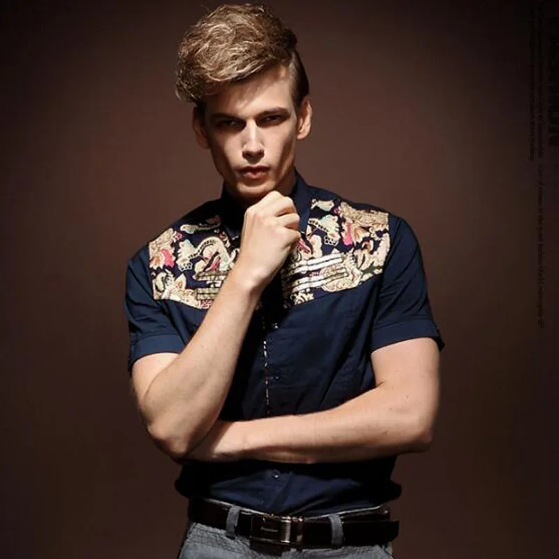 

FANZHUAN Free shipping new casual men's male short sleeved summer Palace style flower shirt original sharp collar shirt 13254