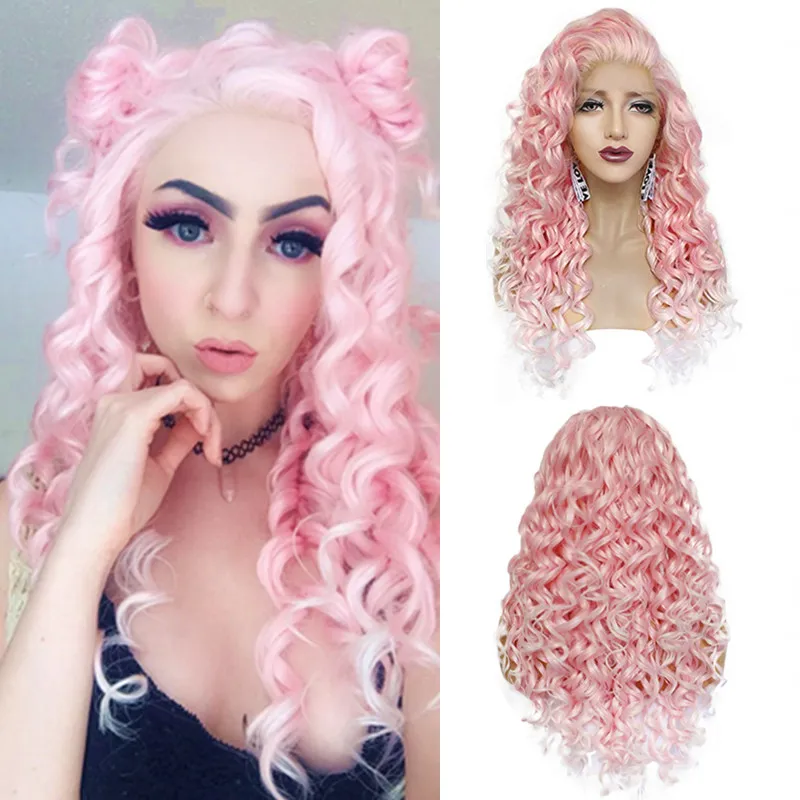 G1611203 Ebingoo Hair cap+ высокотемпературное волокно натуральный длинный кудрявый платиновый блонд синтетический парик на кружеве с бесплатной частью - Цвет: G1611203