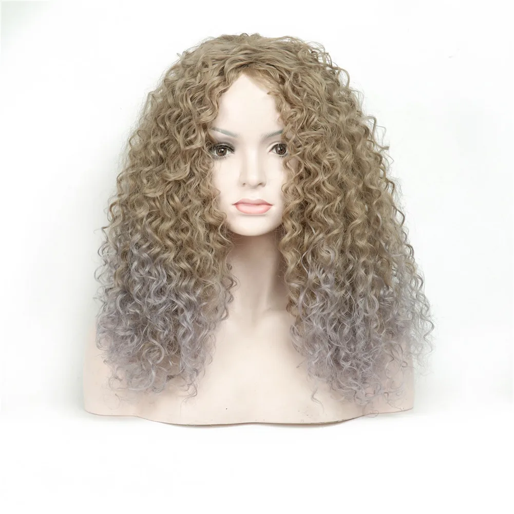 

afro ombre kink curly wigs for black women blonde heat resistant synthetic medium long women's wig