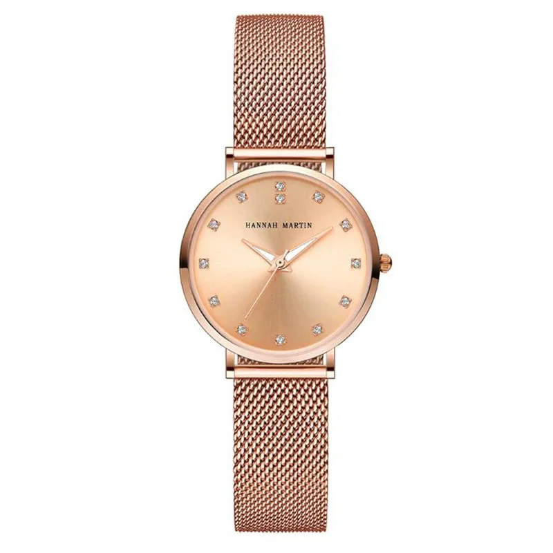 

Luxury Fashion Women'S Quartz Watch Waterproof Stainless Steel Woven Mesh Belt Strap Rhinestone Inlaid Dial Electronic Clock