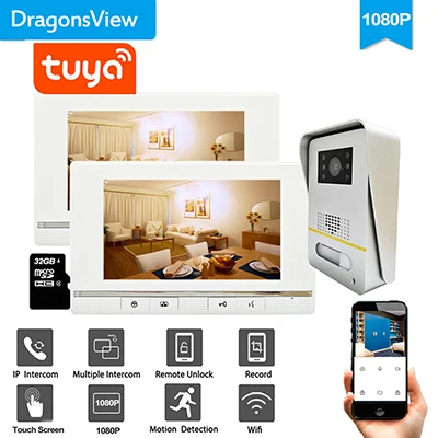 smart intercom Dragonsview 1080P 7 Inch Wifi Smart Video Doorbell Intercom Door Phone System With Camera Tuya App Record Motion Detection smart intercom system