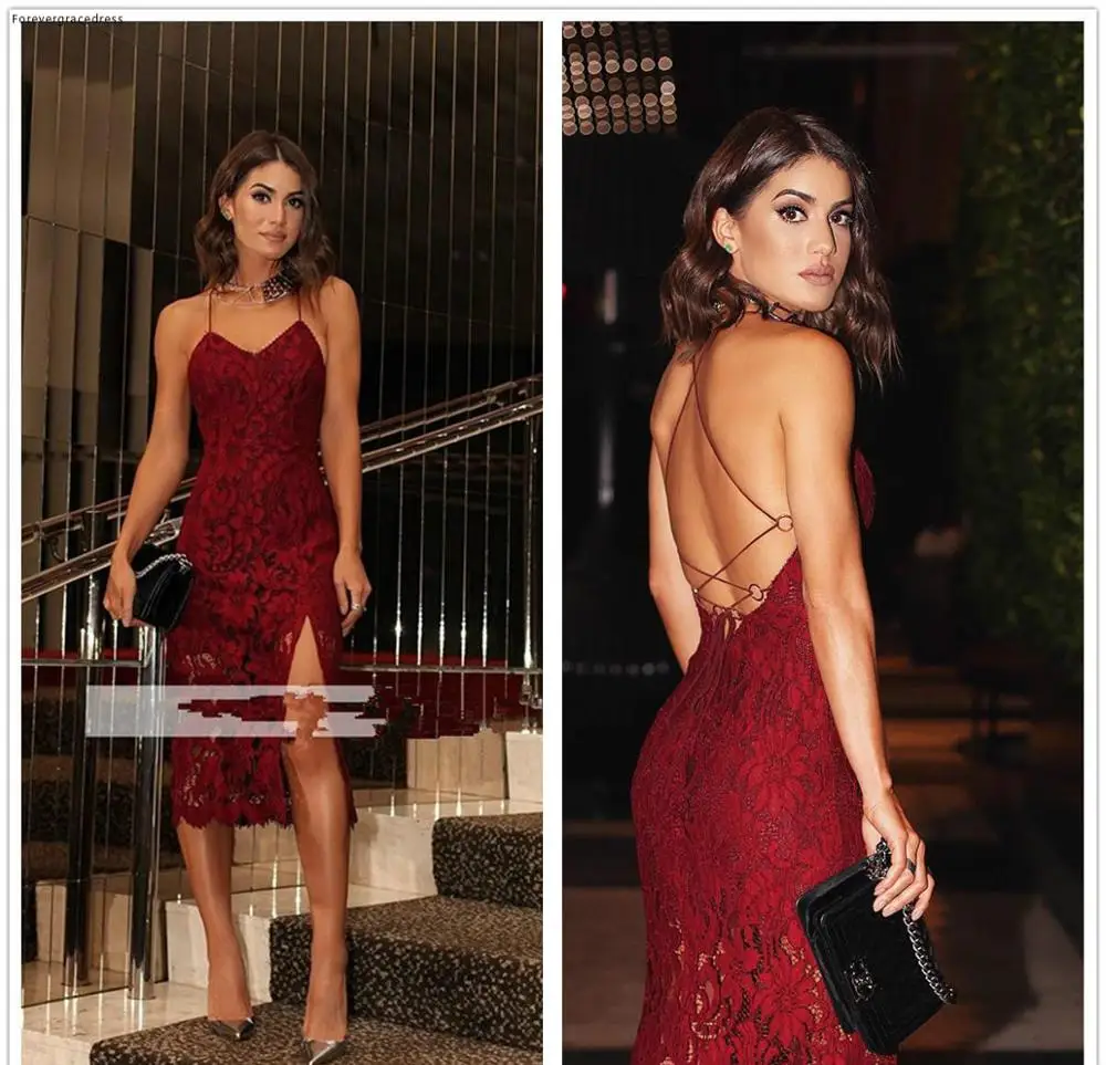 

2019 Cheap Red Cocktail Dress Popular Spaghetti Straps Lace Short Semi Club Wear Homecoming Graduation Party Gown Plus Size
