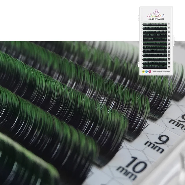 GLAMLASH Color Lash Purple Blue Brown Green Red White Pink Yellow Eyelash Extensions Individual False Colored Mink Lashes Makeup Gradient Green