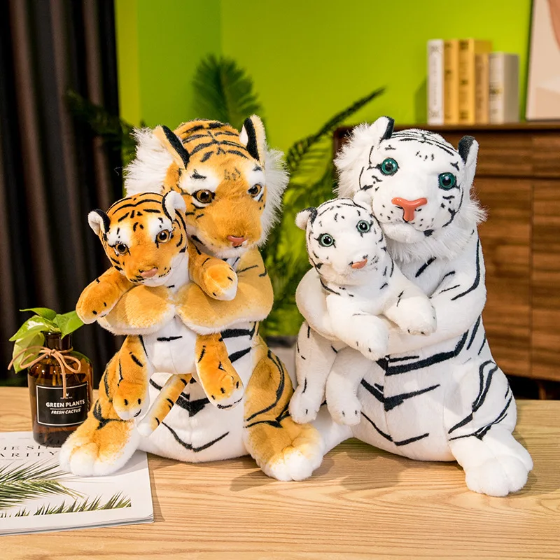 

40cm Cute Lifelike Tiger Fluffy Stuffed Animals Simulation Tiger Mother and Child Plush Toys Kids Toys Birthday Christmas Gift