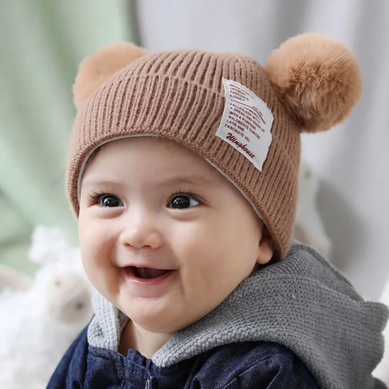 Kakakid/детская шапка; теплая зимняя вязаная шапочка мех; шапка с помпонами для маленьких мальчиков и девочек 3-24 месяца