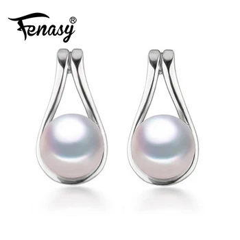 

FENASY 925 Sterling Silver Stud Earrings For Women Freshwater Pearl Jewelry Fashion Shell Design Boho Geometric Pearl Earrings