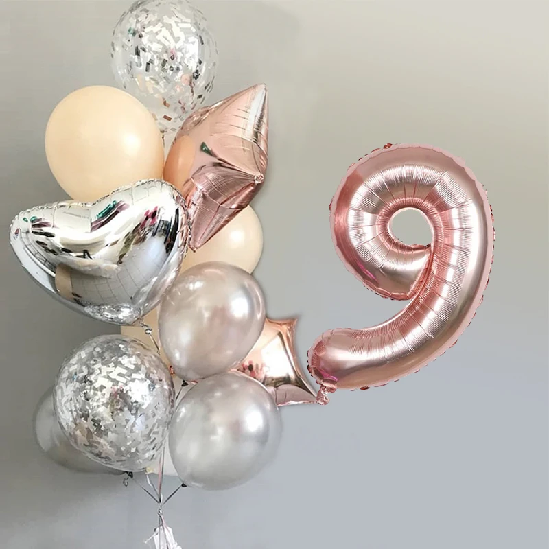 Rose Gold 9 13 шт. 18 дюймов звезда розового золота Фольга шар 30 дюймов номер серебряный латексный воздушный шар "Конфетти" Свадебные украшения день рождения Детские игрушки - Цвет: Rose Gold 9