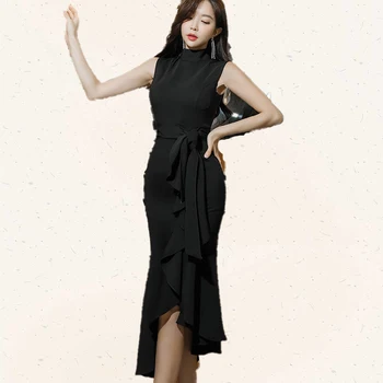 

2020 Women Midi Slim Dress Summer Fashion Black Bodycon Sexy Bag Hip Boho Tropical Party Elegant Runway Dresses Vestido