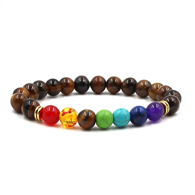 Eight Planets Natural Stone Bracelet Universe Yoga Chakra Galaxy Solar Lovers System Bracelets For MenOrWomen JewelryAnniversary - Окраска металла: Brown coffee rainbow