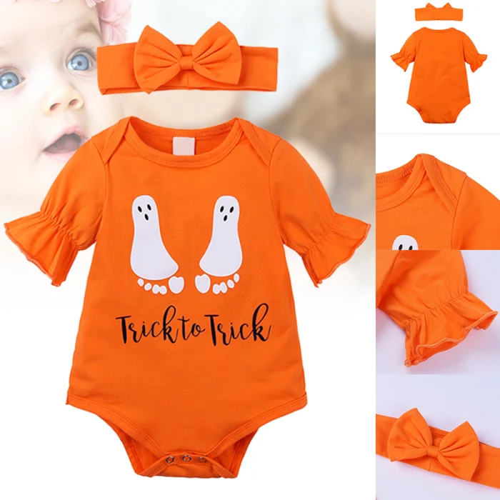 Baby Halloween Print Feet Ghost Costume Jumpsuit Long Sleeve Toddler Boy Girl Top Clothes Outfits NSV775