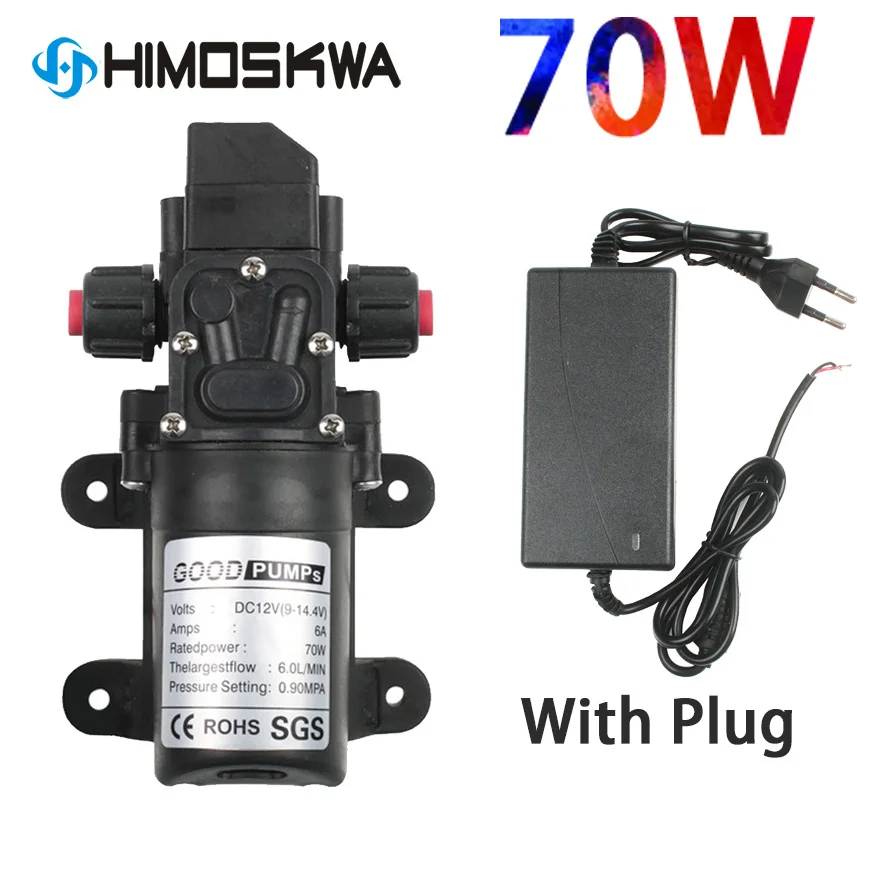 

DC 12V 130PSI 6L/Min Water High Pressure Diaphragm Self Priming Pump 70W with Plug for car cleaning