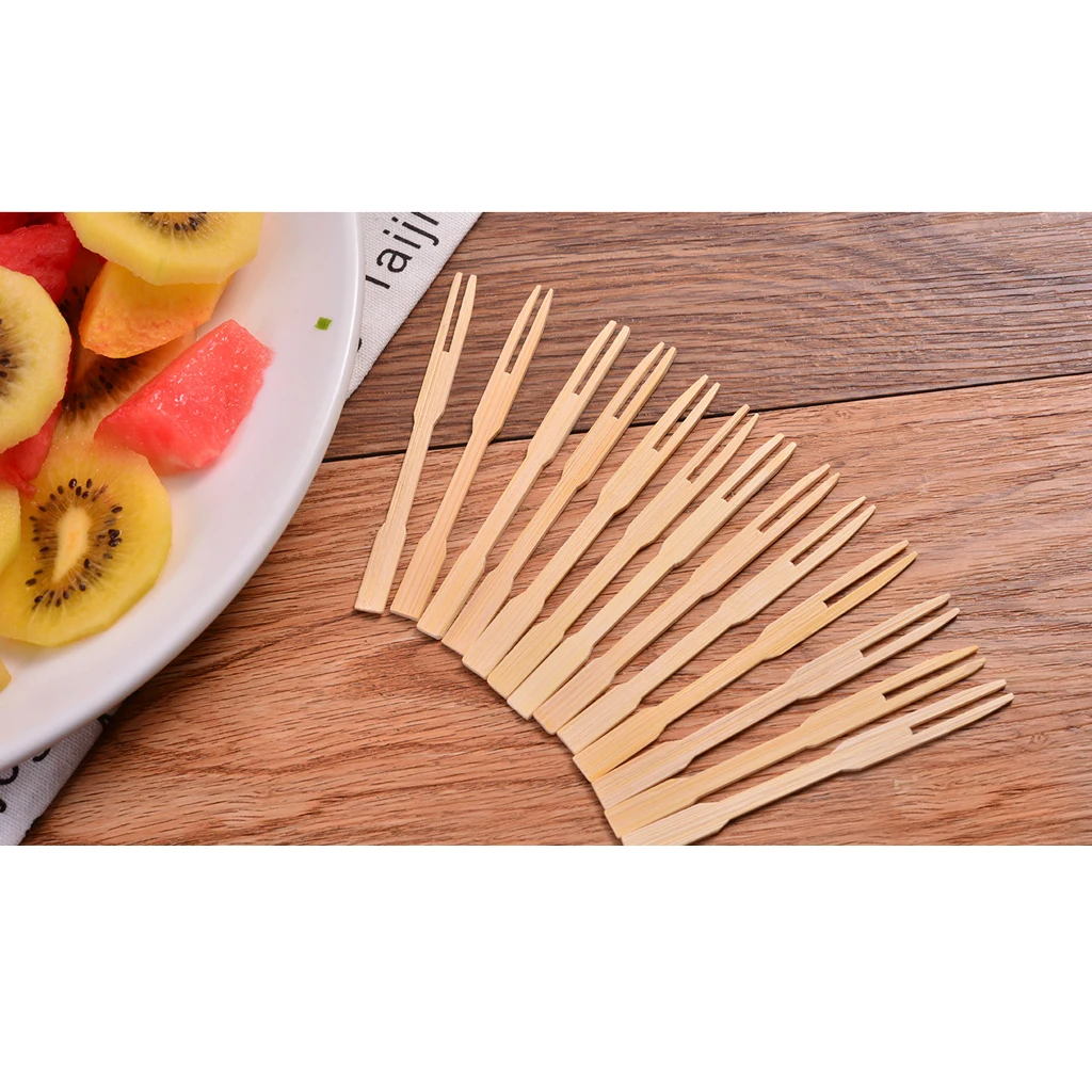 100PCS Bamboo Catering Forks Sticks Picnic Party Finger Food Fruits Salad Pick Household Party Decor Wooden fruit fork Dessert