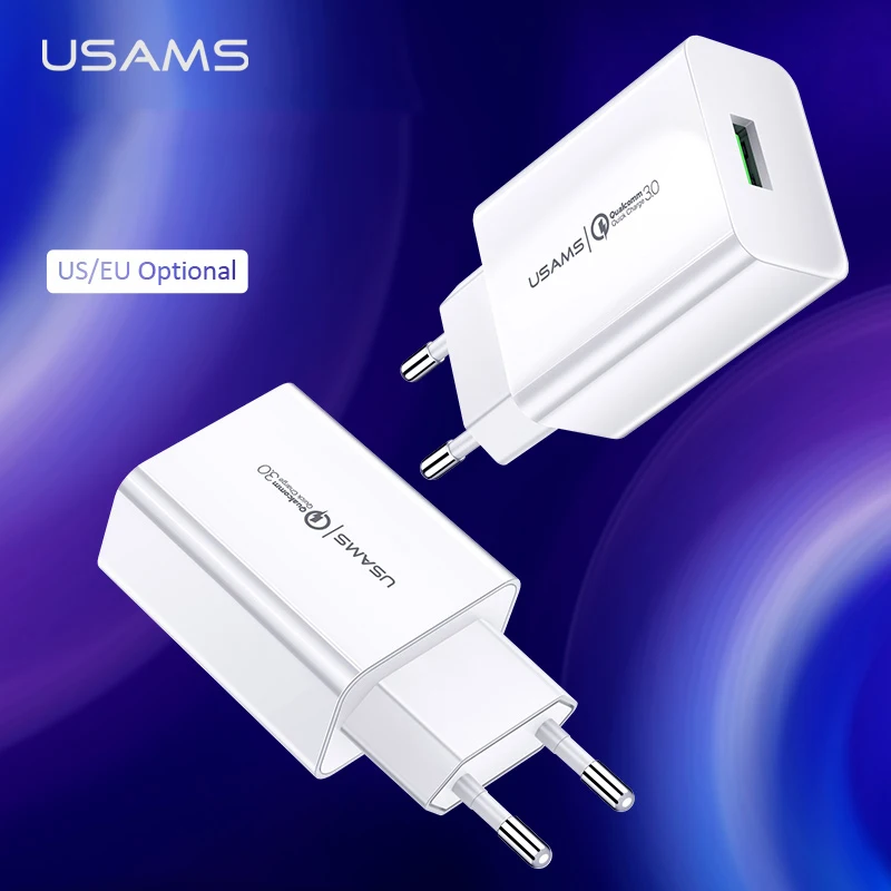 

USAMS Quick Charge 3.0 QC 18W USB Charger QC3.0 Fast Travel Charger for Samsung Xiaomi iPhone EU US Plug Mobile Phone Charger
