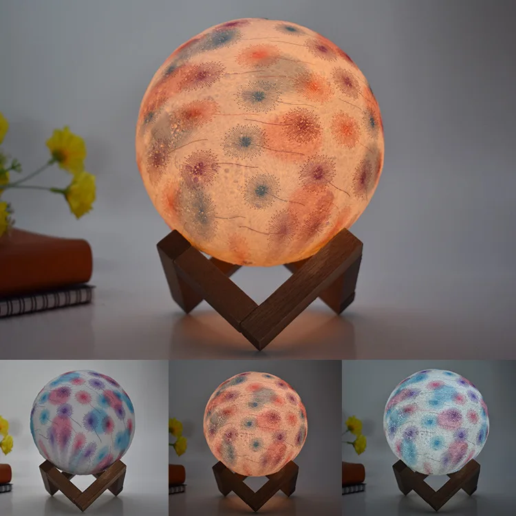 

Amazon Hot Selling Moon Light Children Gift Creative Lamp Coloured Drawing LED Dandelion 3D Night Lamp