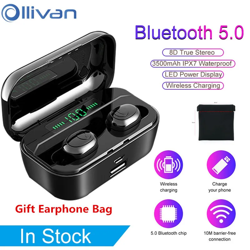 

Bluetooth 5.0 Earphones TWS 8D True Stereo Wireless Headset IPX7 Waterproof Sports Bass Earbuds With Mic 3500mAh Charging Box