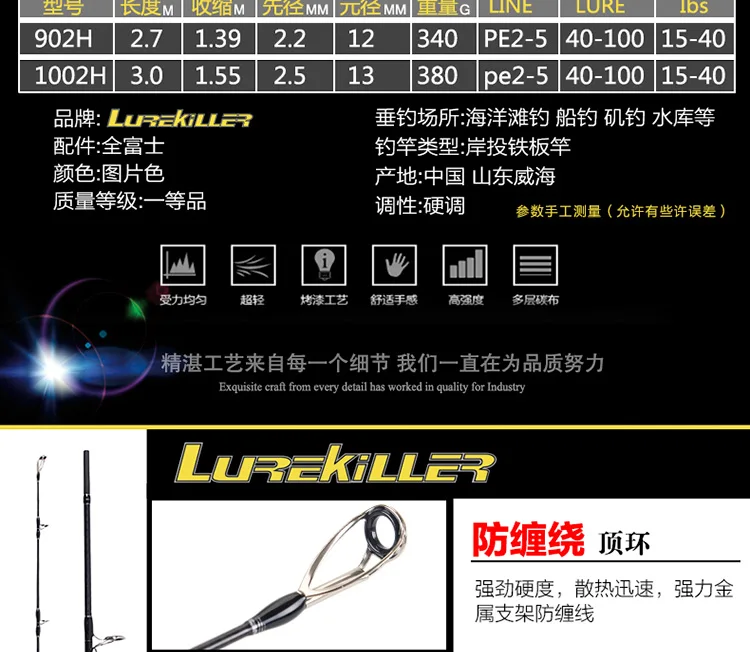 Lurekiller Удочка full Fuji части shore jigging rod Лодка rod океанская выскакивающая Удочка 2,7 м/3,0 м pe 2-5 спиннинговая удочка для морской воды