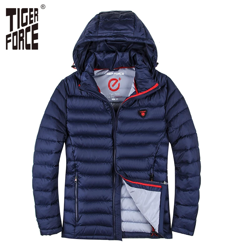 

TIGER FORCE Winter Jacket Men Polyester Coat Bio-based Cotton Padded Coat Fashion Causal Jacket Male Hooded Puffer Jacket