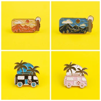 

Go Travel! Outdoor Surf Mountains Forest White Clouds Coconut Tree Round Badges on Backpack Fashion Pin Badges for Clothes