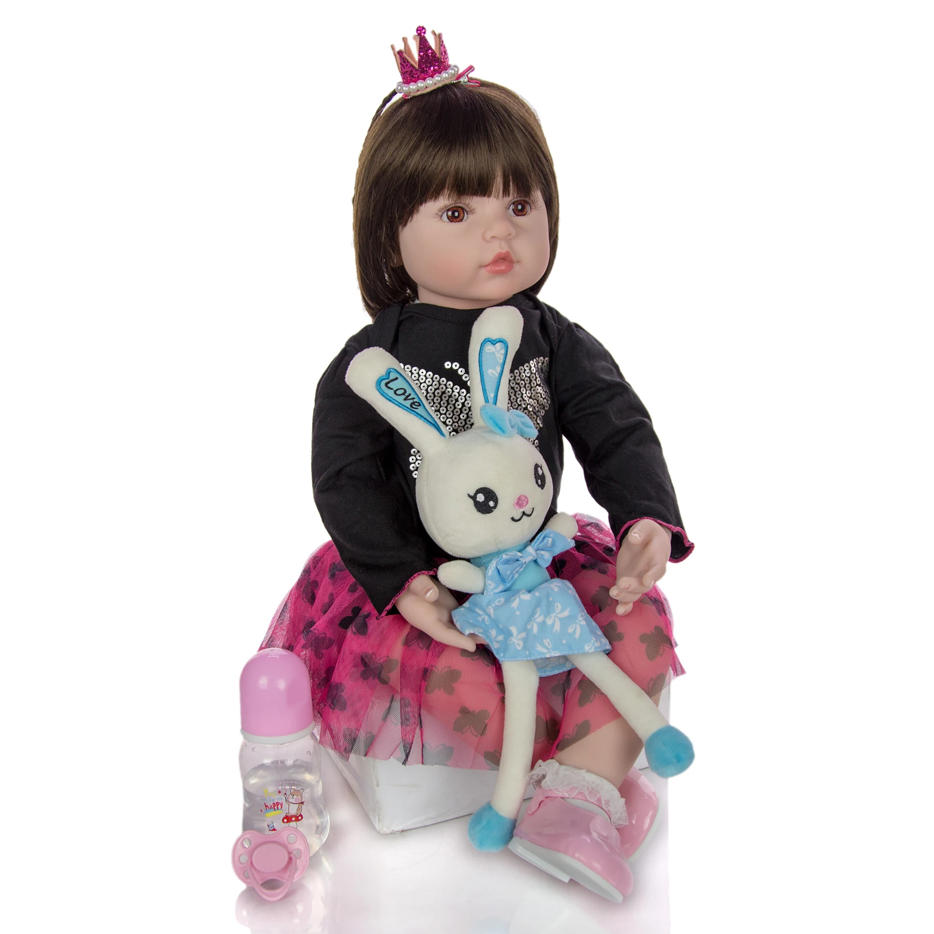 KEIUMI Большой 60 см Reborn Baby Doll игрушка из ткани тела набивная Реалистичная силиконовая кукла с кроликом малыш день рождения рождественские подарки