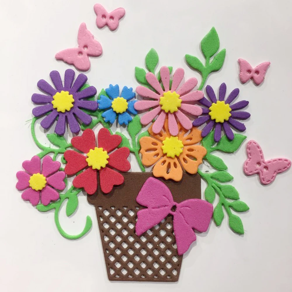 

Flowers and leaves bow flowerpot Metal Cut Dies Stencils for Scrapbooking Stamp/photo album Decorative Embossing DIY Paper Cards