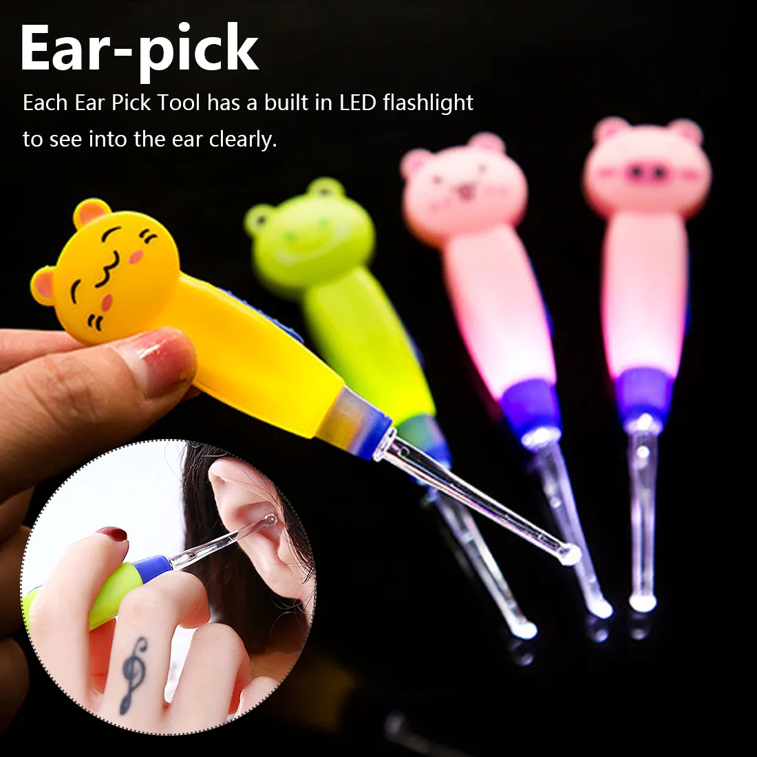 

Ear Spoon Cleaning with LED Lighting Cute Cartoon Animal Detachable Earwax Remover Tool Safety Cleaner Spoon for Kids health