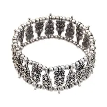 Богемский винтажный металлический Серебряный браслет, стразы, цыганский родовой браслет, браслеты для женщин, винтажное украшение для свадебной вечеринки