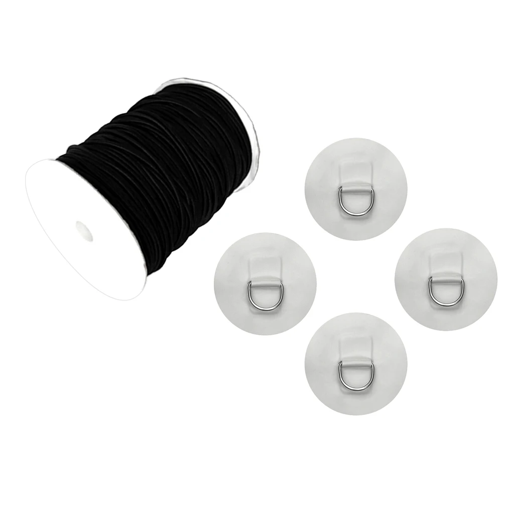 Stand Up Paddleboard SUP Bungee Deck Rigging Kit, 5mm x 5m Elastic Shock Cord 4 Pcs Stainless Steel D Ring Patch