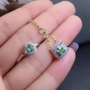 

Real Natural Emerald jewelry set Natural Real Emerald 925 sterling silver 1pc pendant,1pc ring