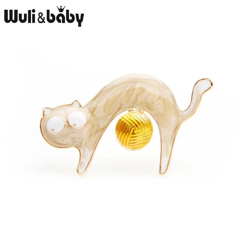 Brown Wuli&baby, черные, коричневые Броши с шариком для кошек, Женская Брошь из сплава с милым животным, брошь для вечеринки, булавки, подарки на год - Окраска металла: Brown