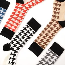 Женские однотонные хлопковые носки с узором «гусиная лапка», носки в клетку, полосатые носки с буквенным принтом, теплые зимние гольфы для девочек, 5 пар/лот