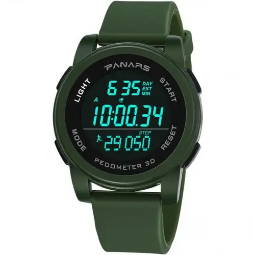 Army Green Открытый водонепроницаемый спорт Шаг Подсчет подсветка Круглый циферблат цифровые мужские наручные часы Mas-culino модные мужские часы большой циферблат Milit - Цвет: Army Green