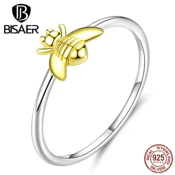 

Bee Jewelry BISAER Authentic 925 Sterling Silver Vintage Bee Small Finger Rings for Women Luxury Silver Jewelry ECR595